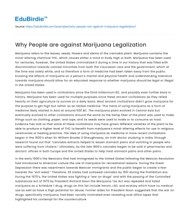 Why People are against Marijuana Legalization