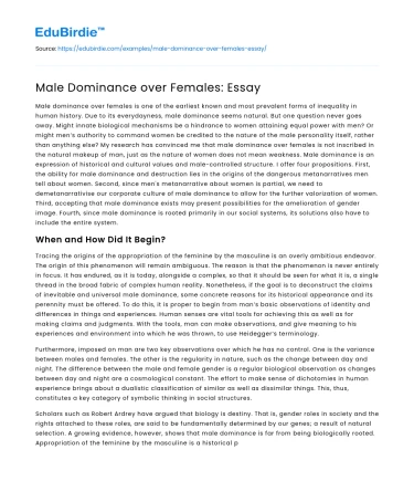 Male Dominance over Females: Essay