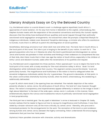 Social Strife in “Cry, the Beloved Country”