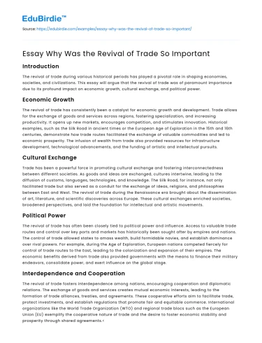 Essay Why Was the Revival of Trade So Important