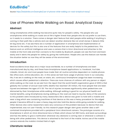 Use of Phones While Walking on Road: Analytical Essay