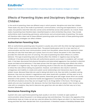 Effects of Parenting Styles and Disciplinary Strategies on Children