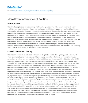 Morality and Its Role in Global Affairs