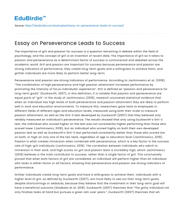 Essay on Perseverance Leads to Success