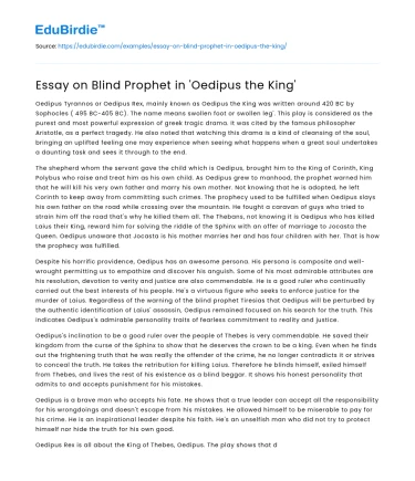 Essay on Blind Prophet in ‘Oedipus the King’