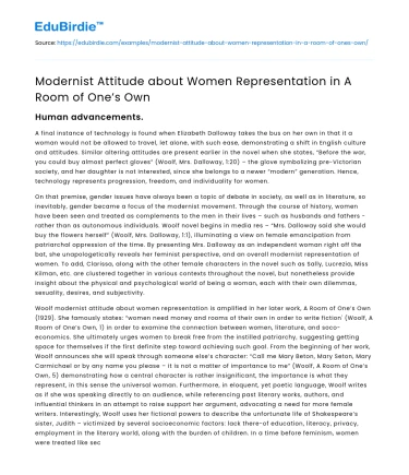 Modernist Attitude about Women Representation in A Room of One’s Own