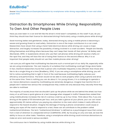 Cell Phone Distraction: Responsibility for Our Own and Others’ Lives