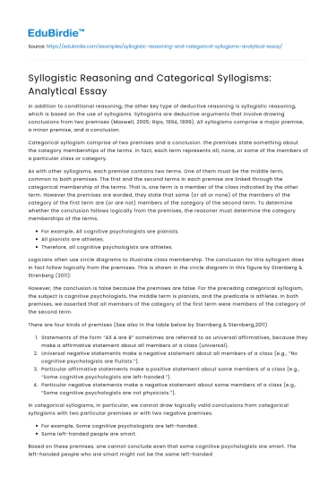 Syllogistic Reasoning and Categorical Syllogisms: Analytical Essay