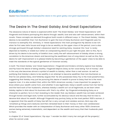 The Desire In The Great Gatsby And Great Expectations