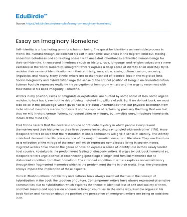 Essay on Imaginary Homeland