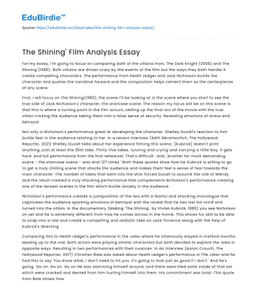 The Shining’ Film Analysis Essay