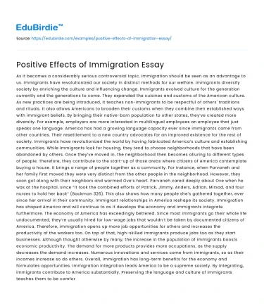 Positive Effects of Immigration Essay