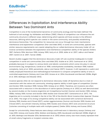 Ants: Exploitation and Interference Ability Differences