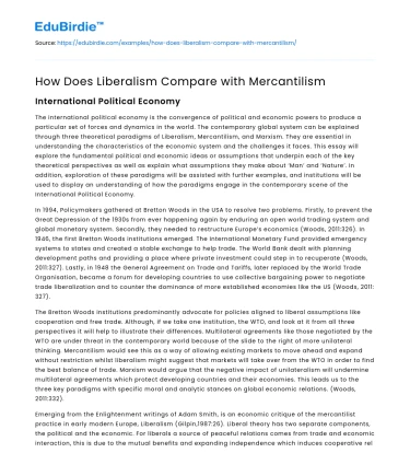 How Does Liberalism Compare with Mercantilism
