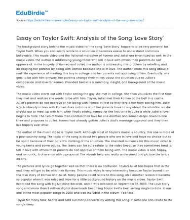 Essay on Taylor Swift: Analysis of the Song ‘Love Story’