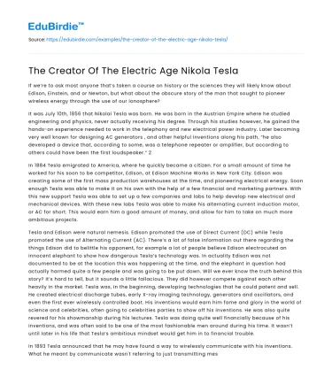 The Creator Of The Electric Age Nikola Tesla