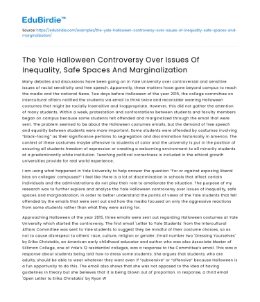 Yale Halloween Controversy: Inequality, Safe Spaces, Marginalization