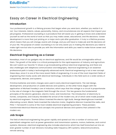 Essay on Career in Electrical Engineering