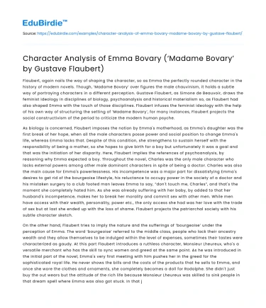Character Analysis of Emma Bovary (‘Madame Bovary’ by Gustave Flaubert)