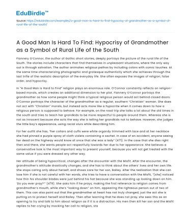 A Good Man Is Hard To Find: Grandmother’s Hypocrisy Analysis