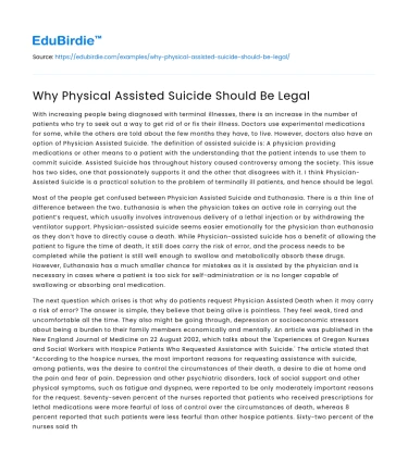 Why Physical Assisted Suicide Should Be Legal