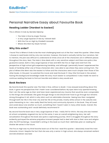Personal Narrative Essay about Favourite Book