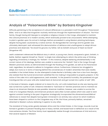 Analysis of “Poisonwood Bible” by Barbara Kingsolver