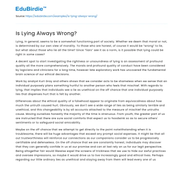 Is Lying Always Wrong?