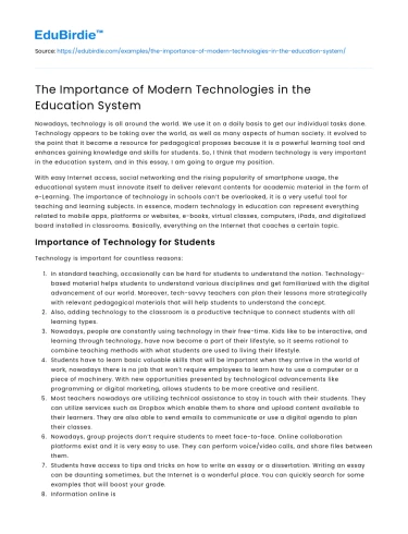 The Importance of Modern Technologies in the Education System