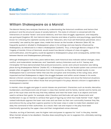 William Shakespeare as a Marxist