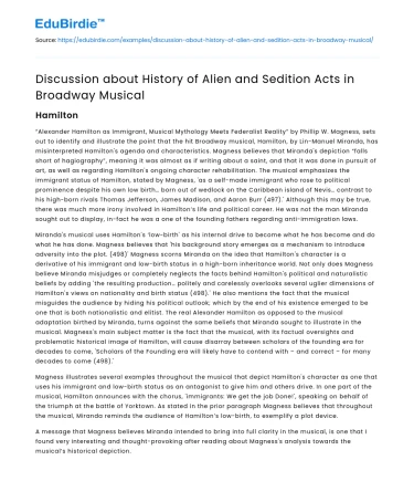 Discussion about History of Alien and Sedition Acts in Broadway Musical
