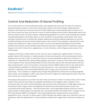 Control And Reduction Of Racial Profiling