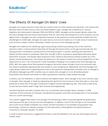 The Effects Of Aerogel On Mars’ Lives
