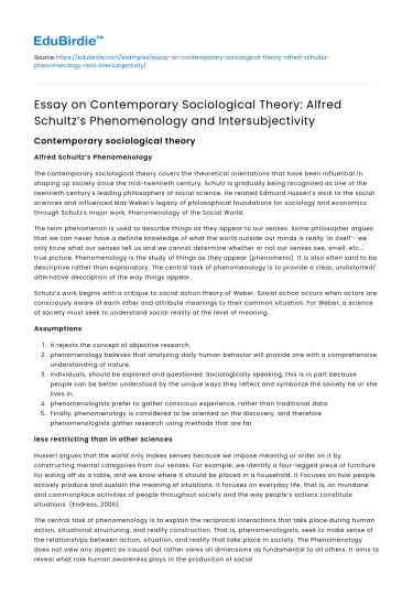 Alfred Schultz’s Phenomenology in Contemporary Sociology