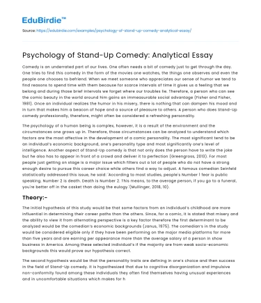 Psychology of Stand-Up Comedy: Analytical Essay