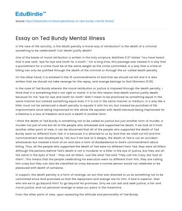 Essay on Ted Bundy Mental Illness