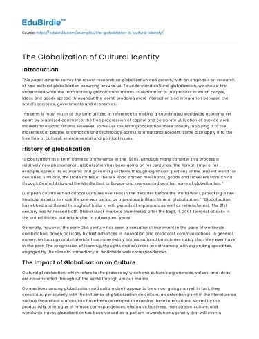 The Globalization of Cultural Identity