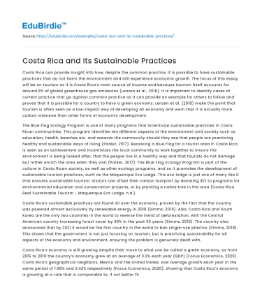 Costa Rica and Its Sustainable Practices