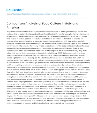 Comparison Analysis of Food Culture in Italy and America