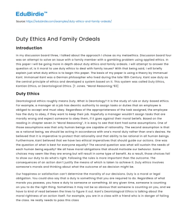 Duty Ethics And Family Ordeals