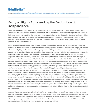 Essay on Rights Expressed by the Declaration of Independence