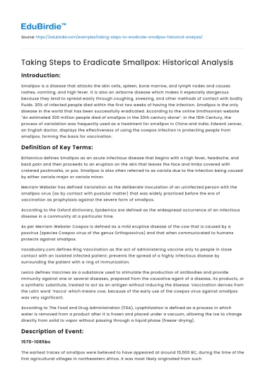 Taking Steps to Eradicate Smallpox: Historical Analysis