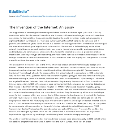 The Invention of the Internet: An Essay