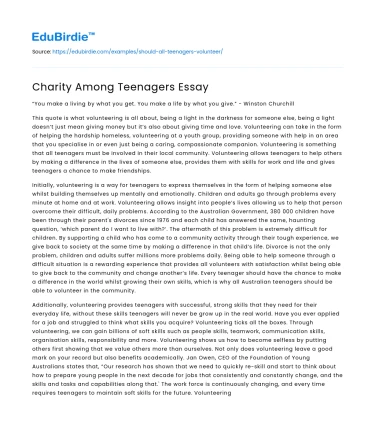 Charity Among Teenagers Essay