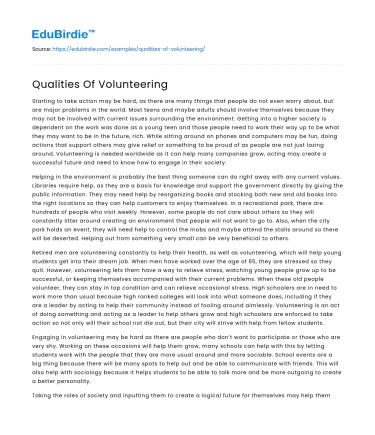 Qualities Of Volunteering