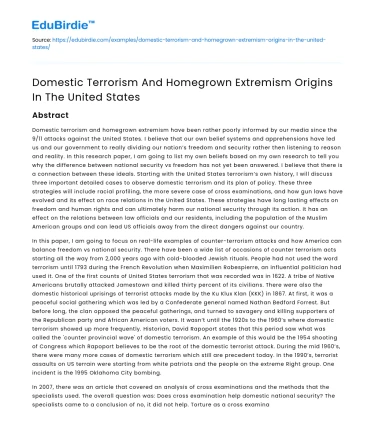 Domestic Terrorism: Roots and Realities in the U.S.