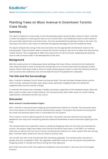 Planting Trees on Bloor Avenue in Downtown Toronto Case Study