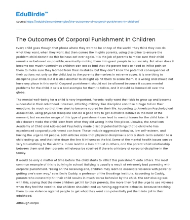 The Outcomes Of Corporal Punishment In Children