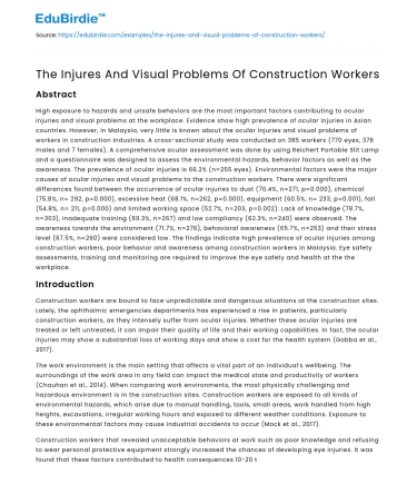 The Injures And Visual Problems Of Construction Workers