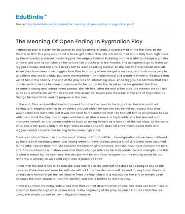 The Meaning Of Open Ending In Pygmalion Play